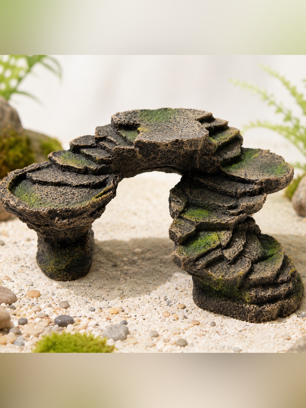 Resin Rock Bridge Aquarium Terrarium Decor Cave Hideout Moss Stone Ornament NEW